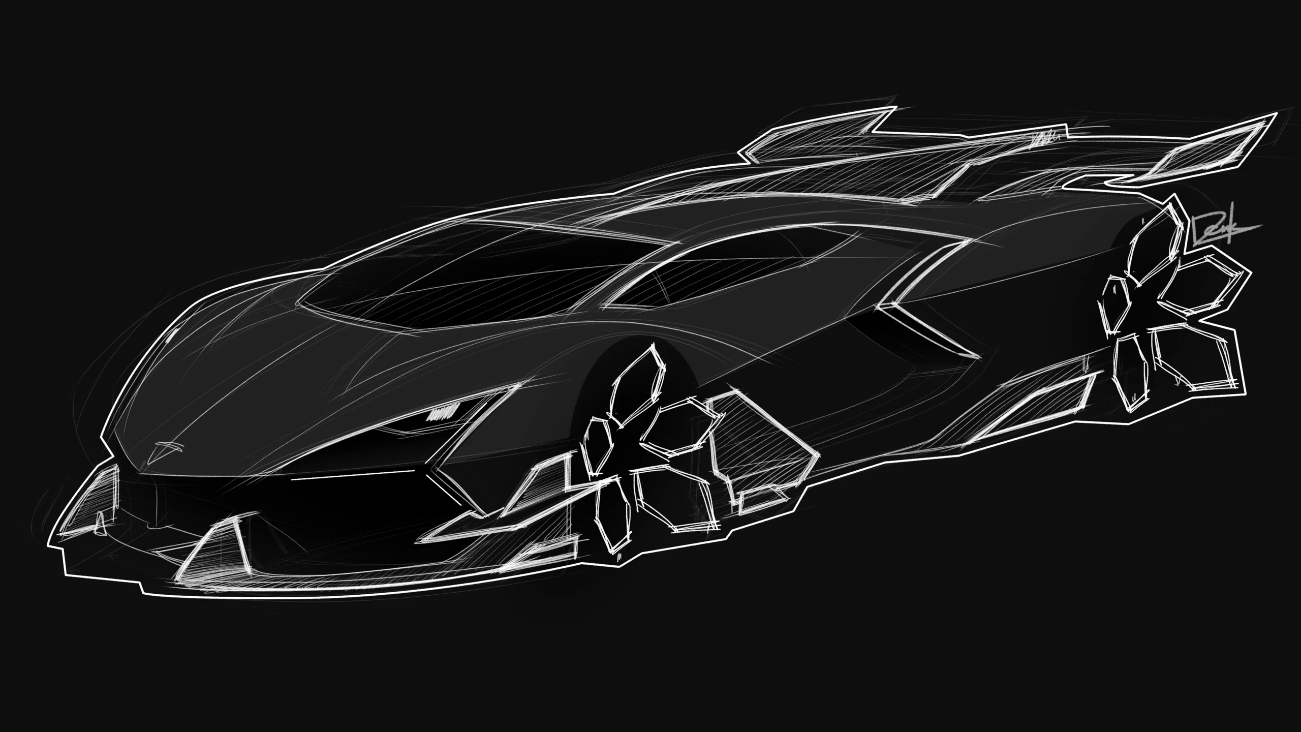 Hand-drawn concept sketch for the SAVVINI Lamborghini Revuelto program